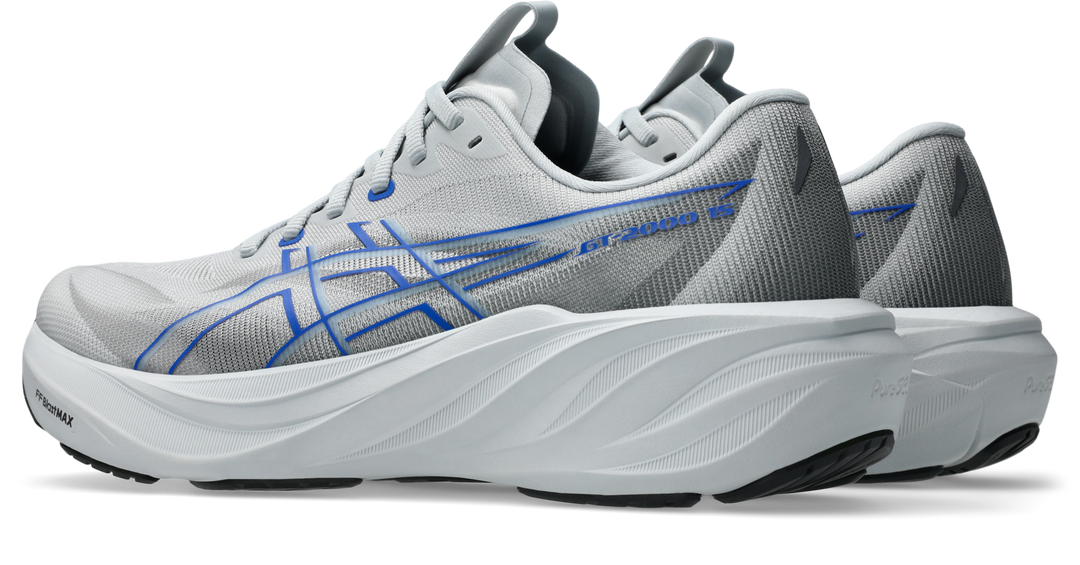 Asics GT-2000 15 Men's 2E Wide Piedmont Grey/Neon Blue pair front three-quarter view