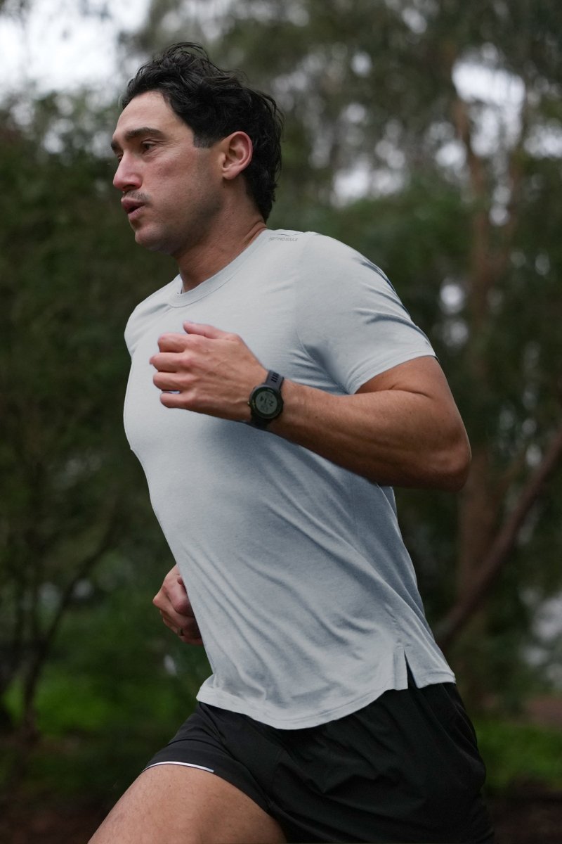 No Timid Souls Men's FLOWDRY Tempo Short Sleeve Vapour Grey - Run Vault