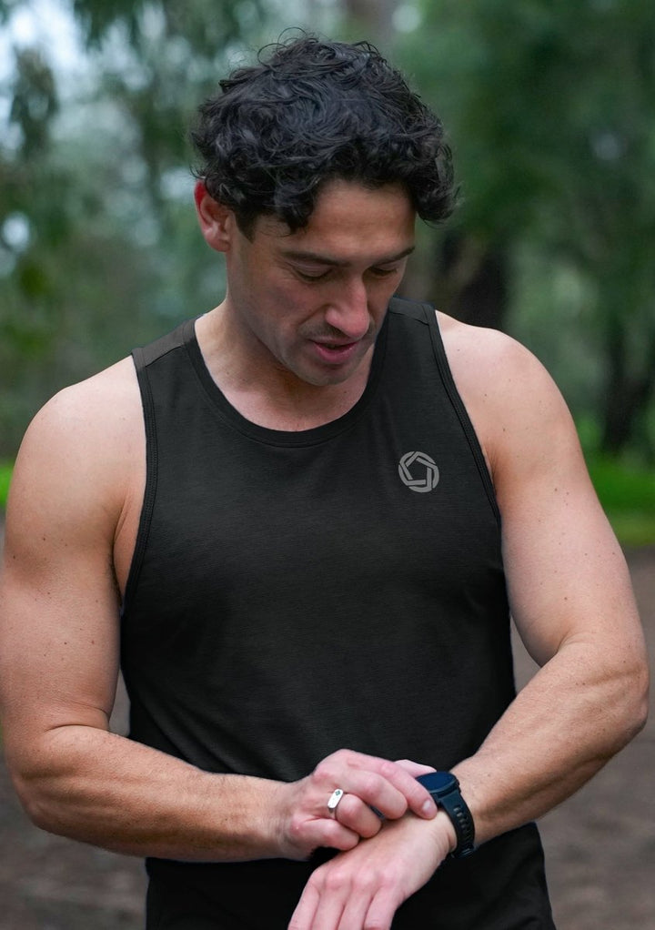 No Timid Souls Men's FLOWDRY Tempo Tank New Black - Run Vault