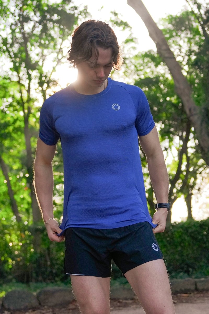 No Timid Souls Men's GLIDE360 Short Sleeve (Logo) Pacific Ocean Blue Marle - Run Vault