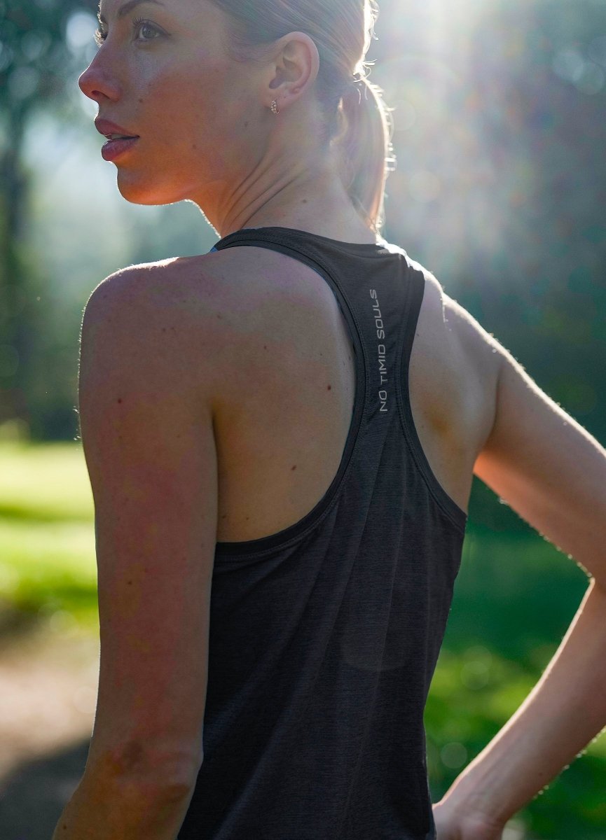 No Timid Souls Women's FLOWDRY Tempo Racerback Tank New Black - Run Vault