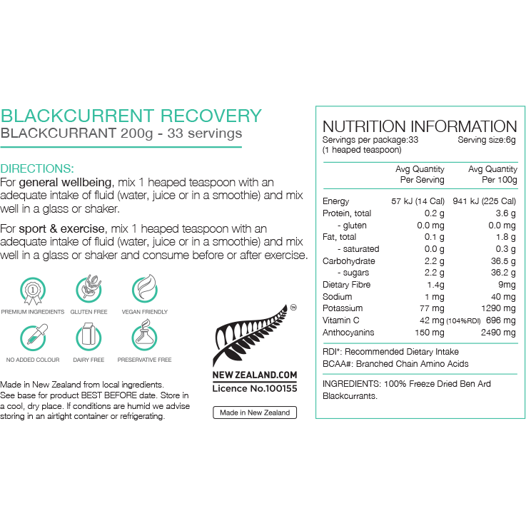 Pure Sports Nutrition - Pure Blackcurrant Recovery 200g Pouch - Run Vault