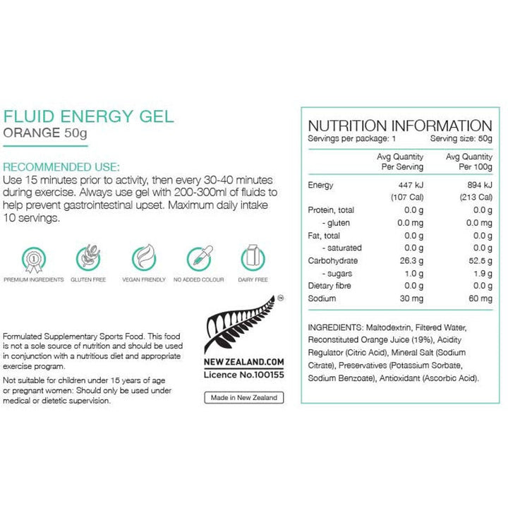 Pure Sports Nutrition - Pure Fluid Energy Gel 50g - Run Vault