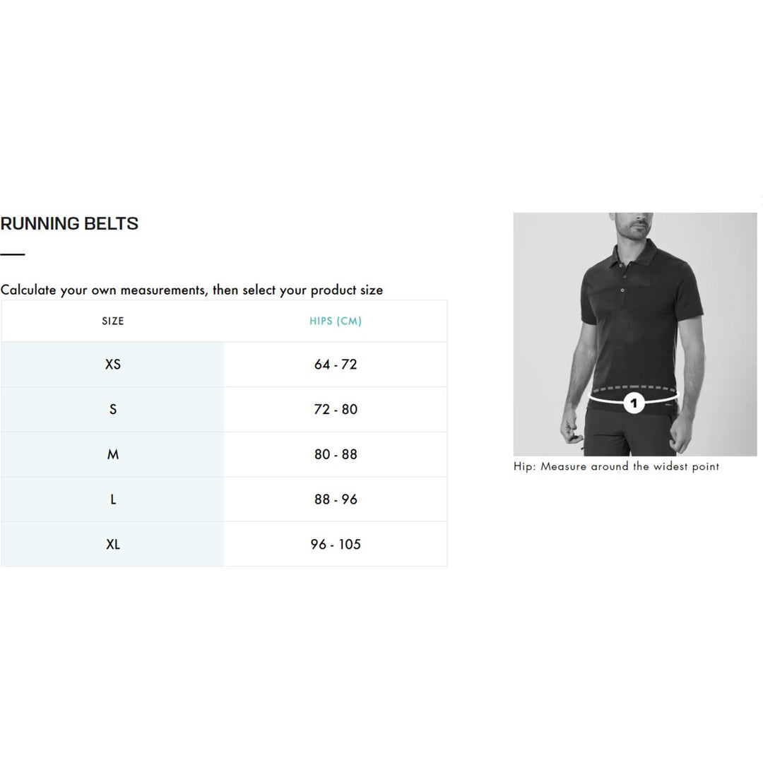 Salomon running belt size chart hip circumference cm infographic
